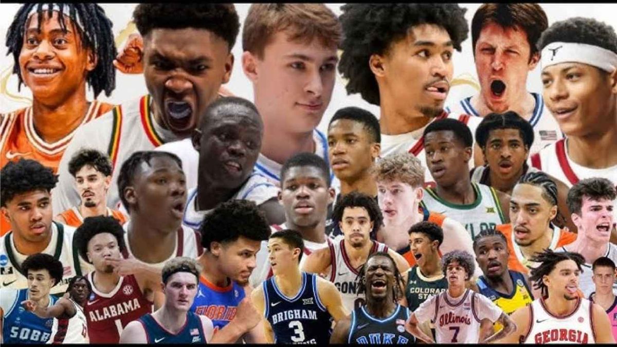 College basketball player weighing NIL money versus NBA Draft pick in locker room setting