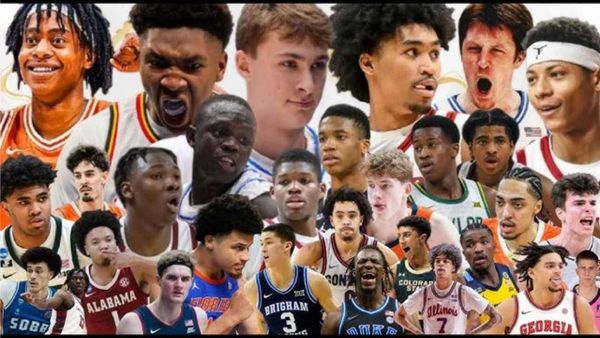 College basketball player weighing NIL money versus NBA Draft pick in locker room setting