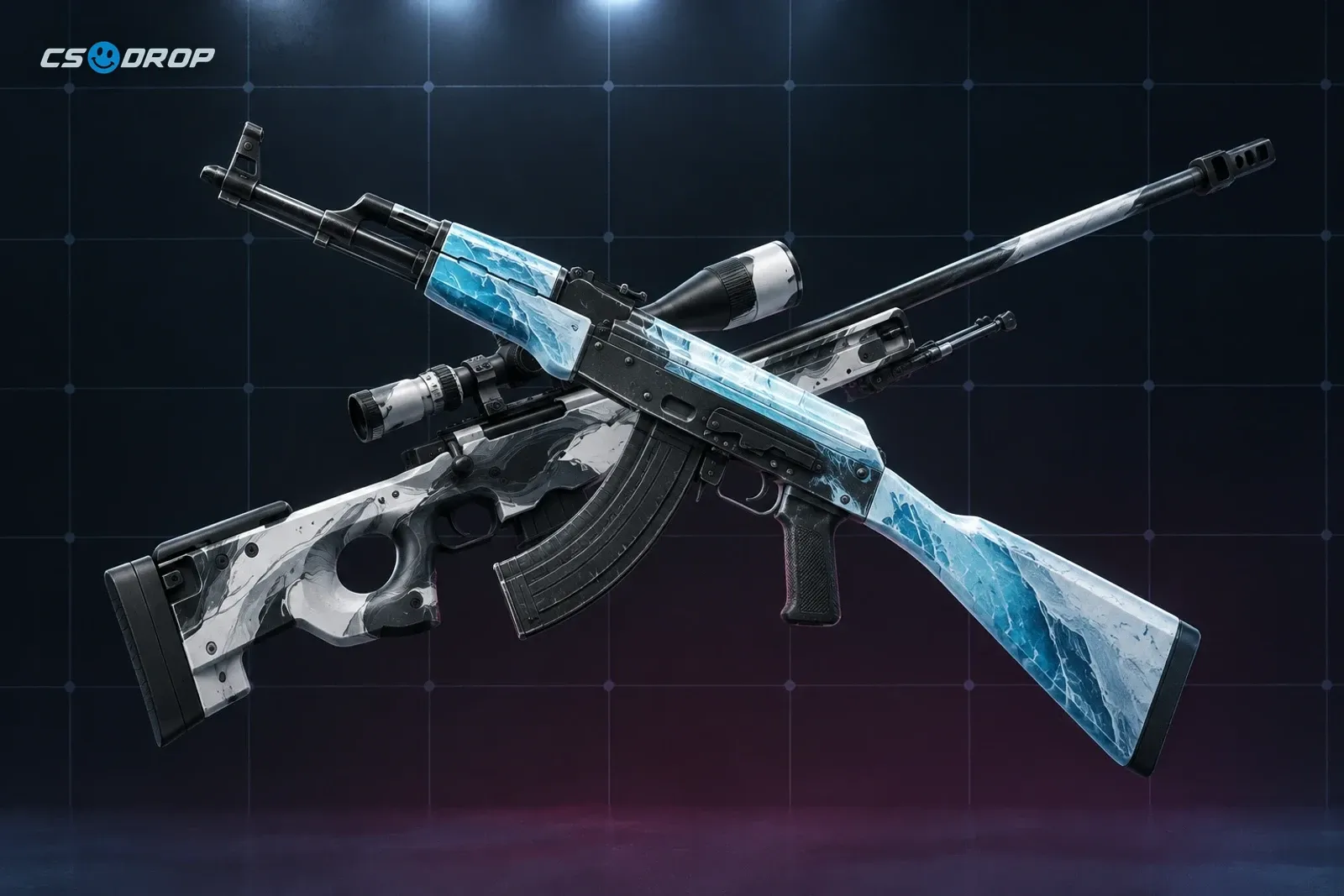 AK-47 Ice Coaled crossed with AWP Duality, two good-looking budget Classified skins in CS2