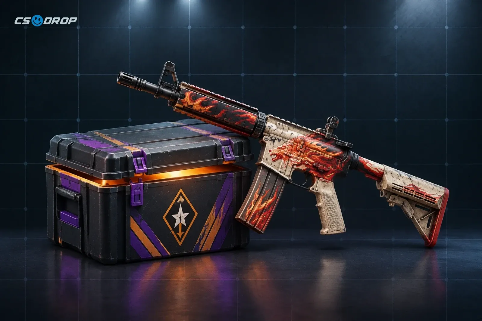 A Revolution Case next to an M4A4 Howl, representing case openings and the odds that a fake provably fair page may misrepresent.