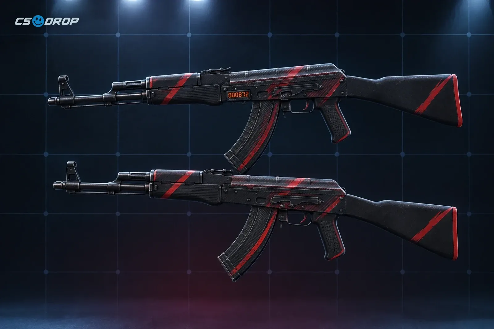 Two AK-47 Redline rifles side by side, one StatTrak with a kill counter and one normal version