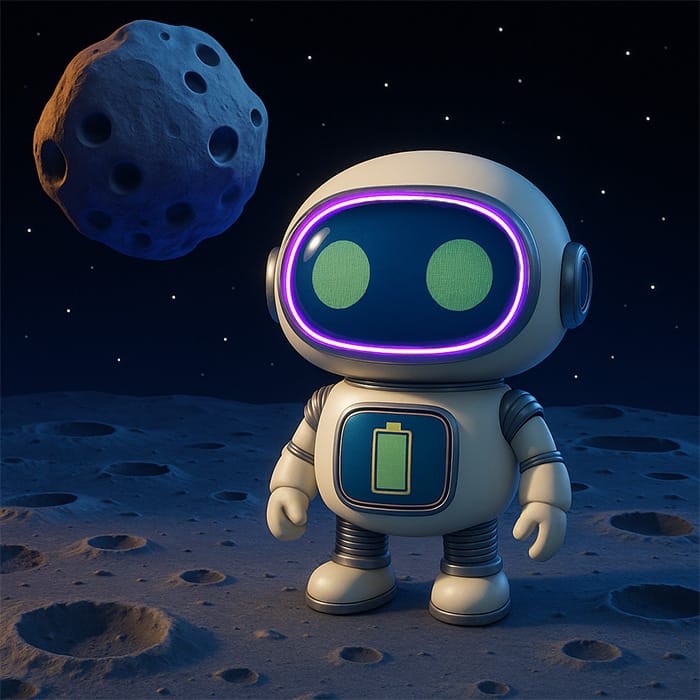 A robot named ELI standing on the moon.