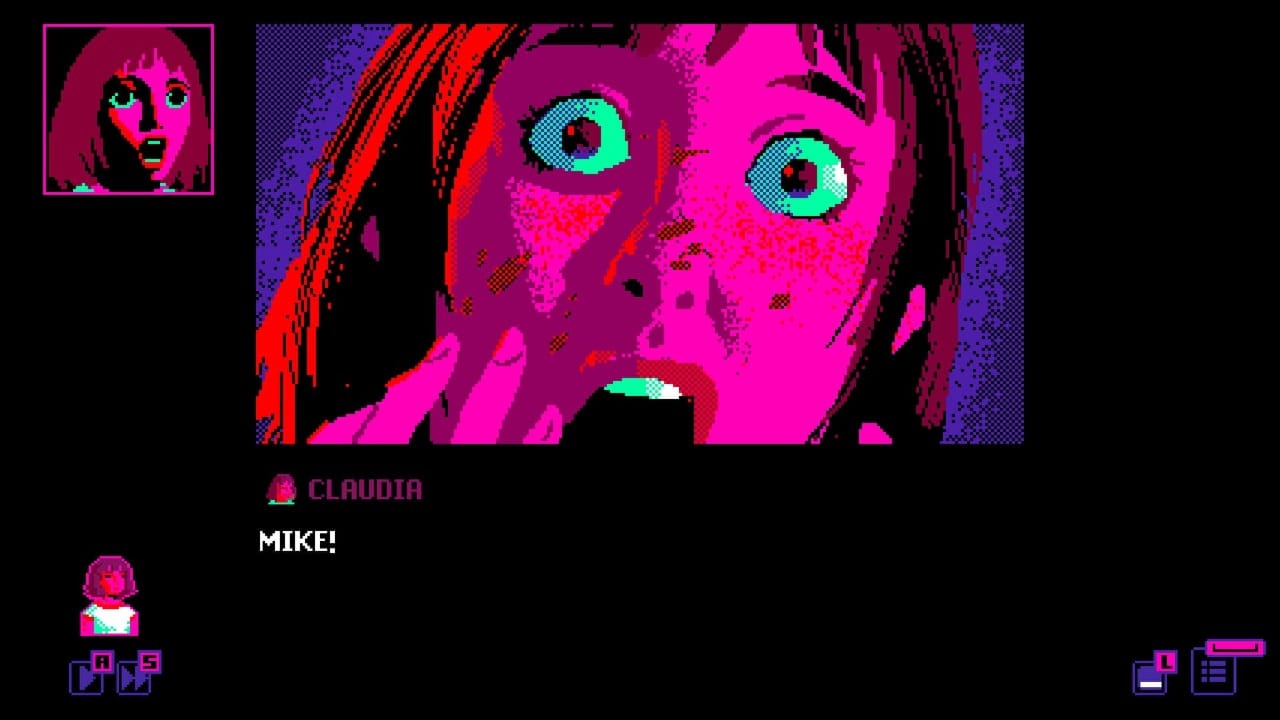 A screenshot from Grizzly Man. A character called Claudia is screaming. The dialogue says 'MIKE!'