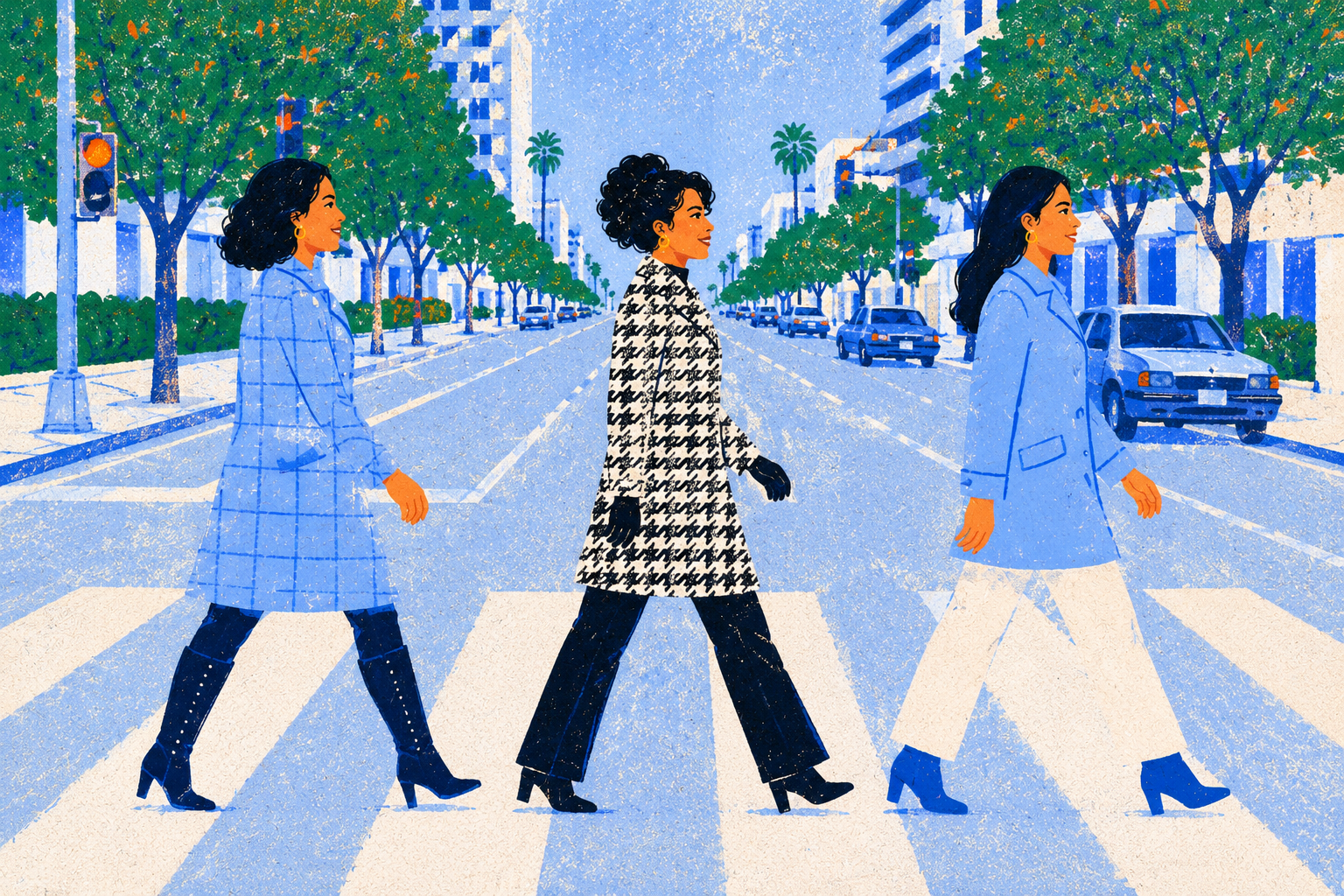 Editorial illustration on Latinas building rooms of their own across American public and civic life.