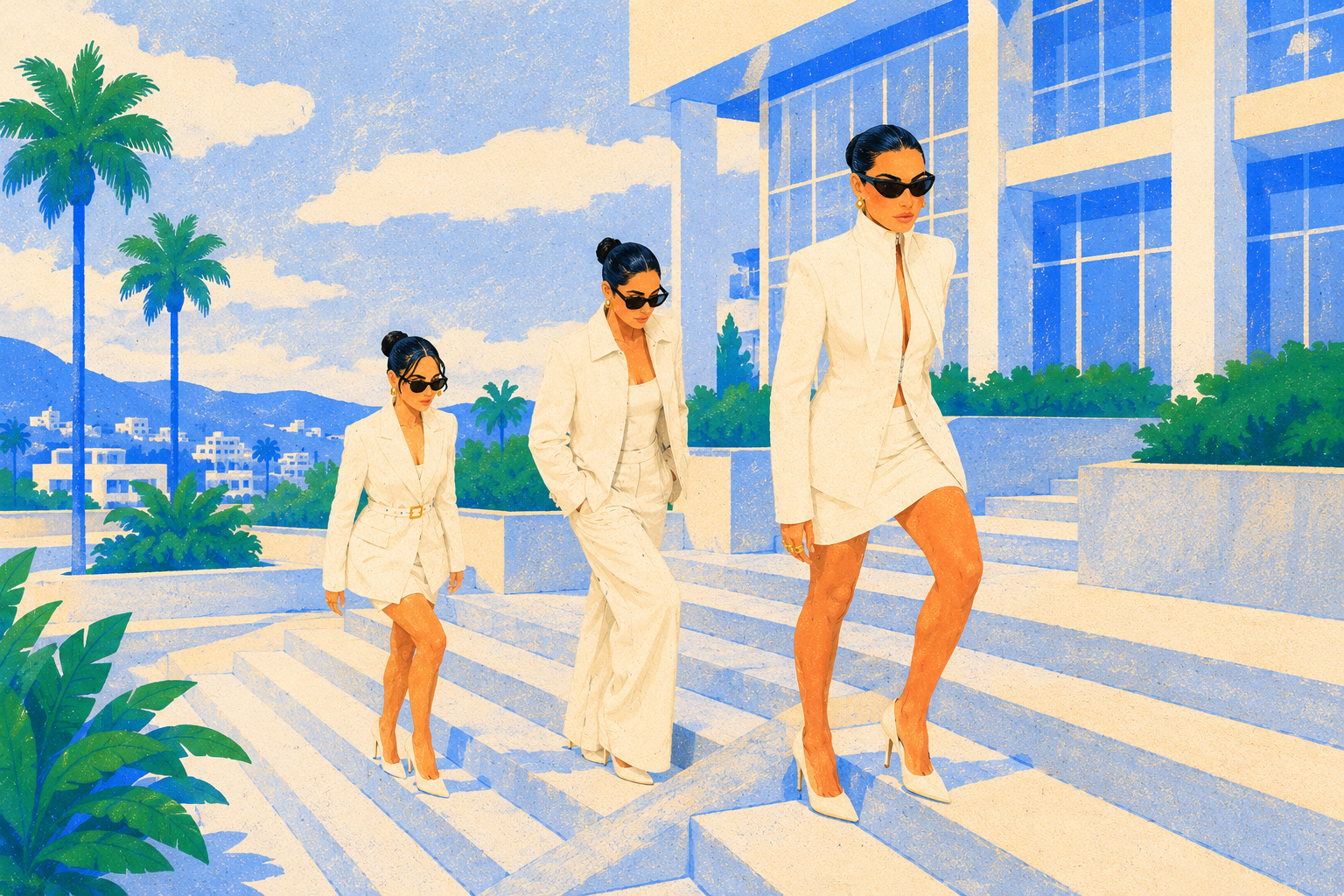 Editorial illustration depicting Latina cultural and political influence, from art to organizing to elected office.