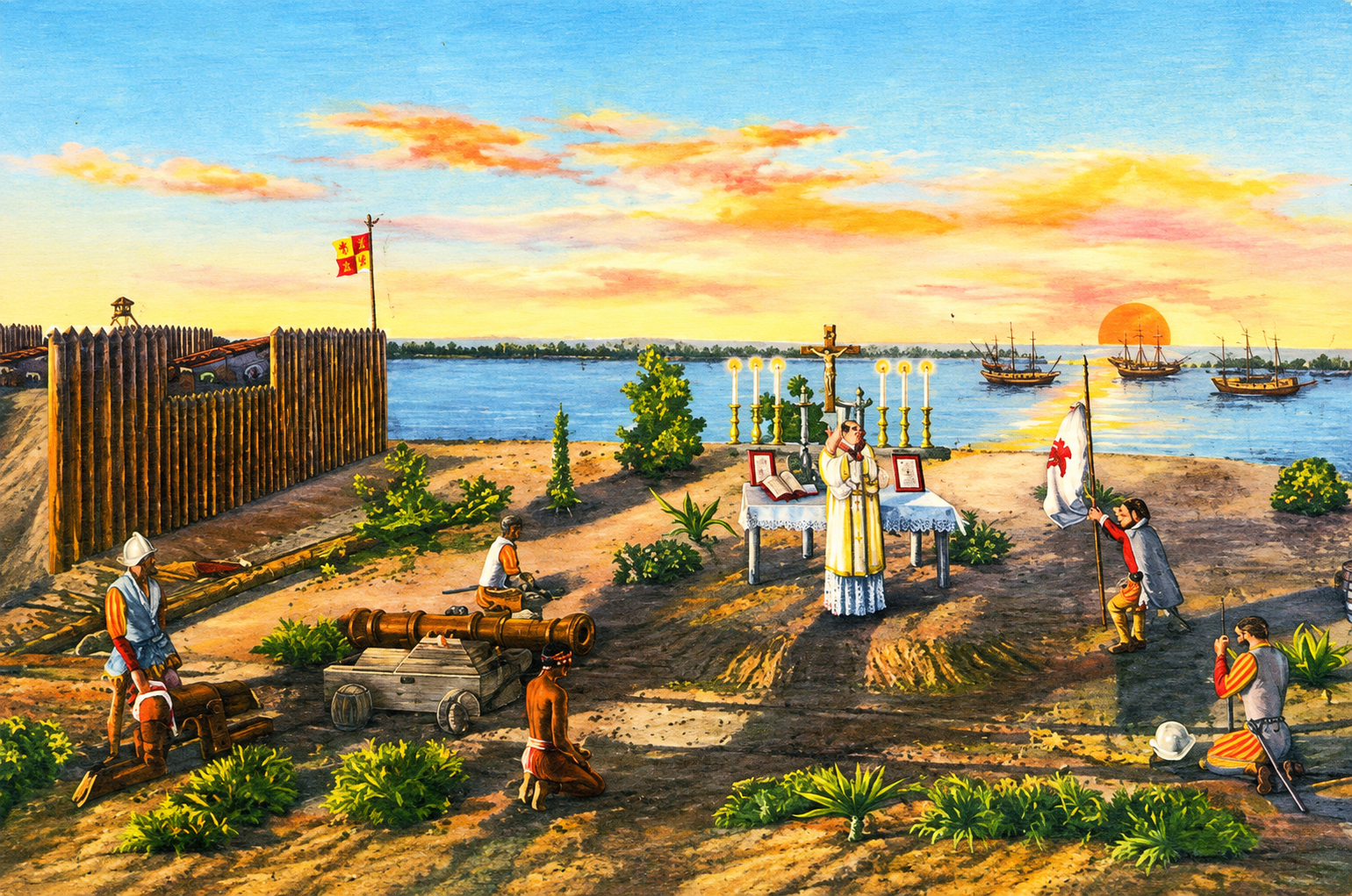 Illustration of the 1565 feast at St. Augustine, shared with the native Seloy tribe. Illustration of the 1565 feast at St. Augustine, shared with the native Seloy tribe.