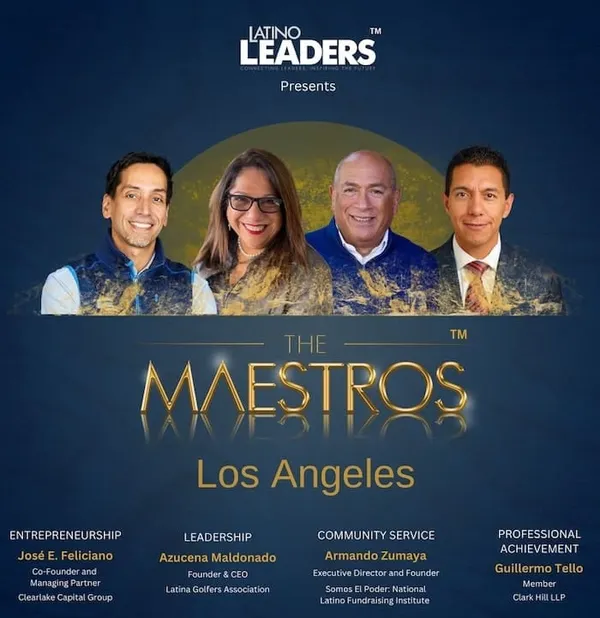 Rafael Magaña poses with the four 2025 Los Angeles Maestro Awards honorees at the Latino Leaders Magazine ceremony.