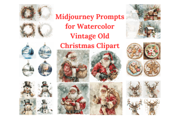 🎄 35+ MidJourney Prompts for Watercolor Vintage Christmas Clipart ✨