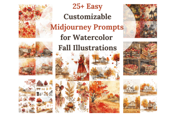 🍁 25+ MidJourney Prompts for Watercolor Fall Graphics
