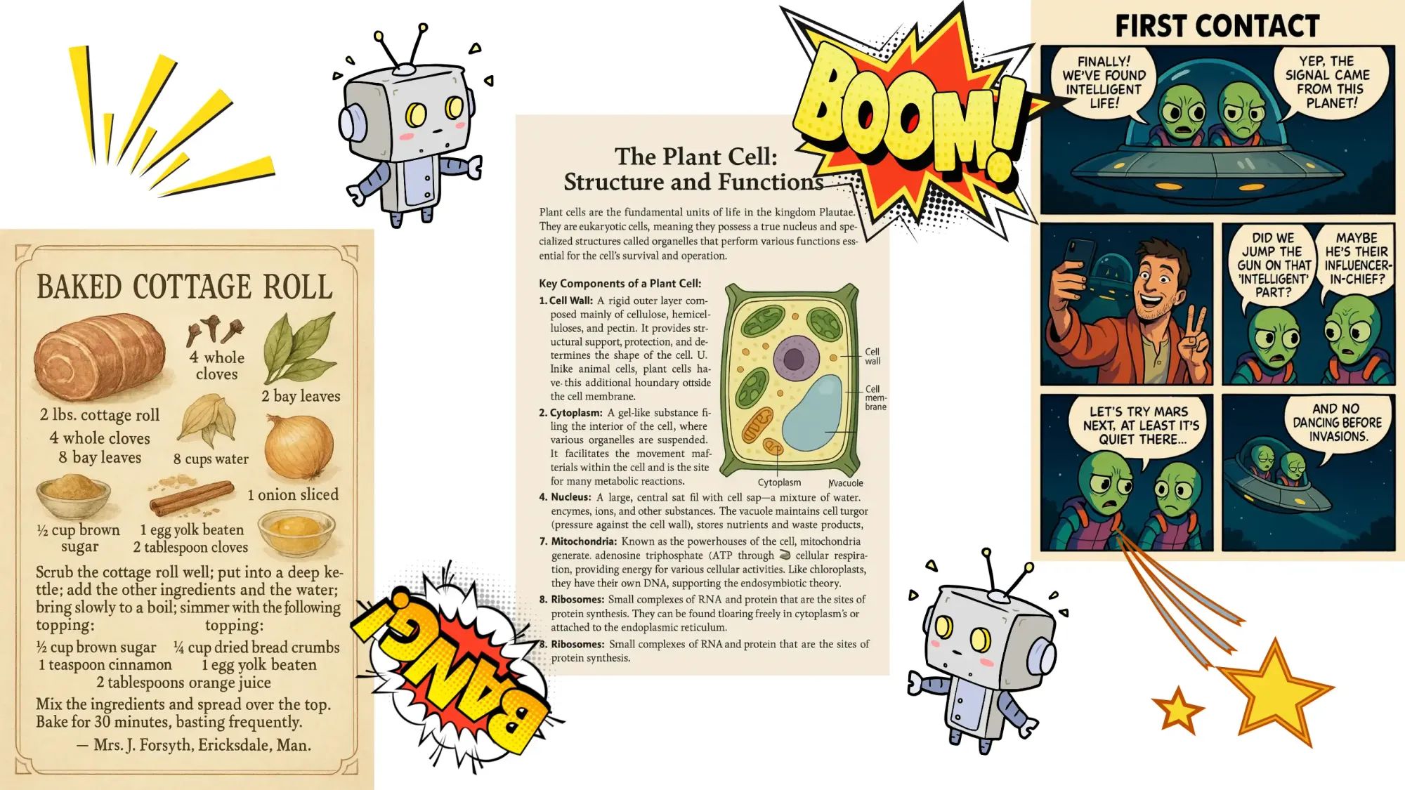 GPT‑4o Image Generation in Action: Vintage Cookbook, Learning Book Page, and Comic Design
