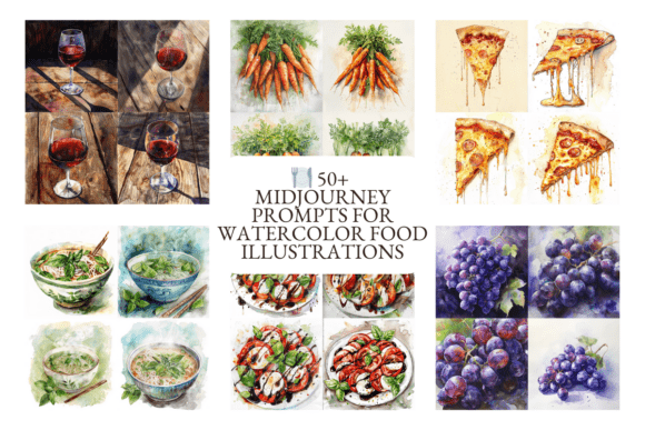 🍽️ 50+ MidJourney Prompts for Watercolor Food Illustrations 🎨✨