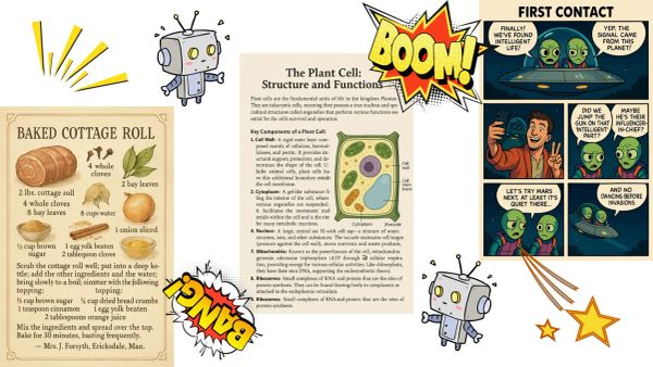 GPT‑4o Image Generation in Action: Vintage Cookbook, Learning Book Page, and Comic Design