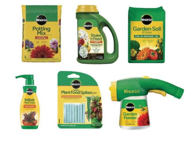 The Miracle-Gro product line in the green-and-yellow trade dress