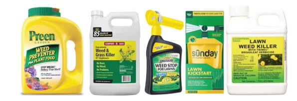 Third-party green-and-yellow lawn-care products