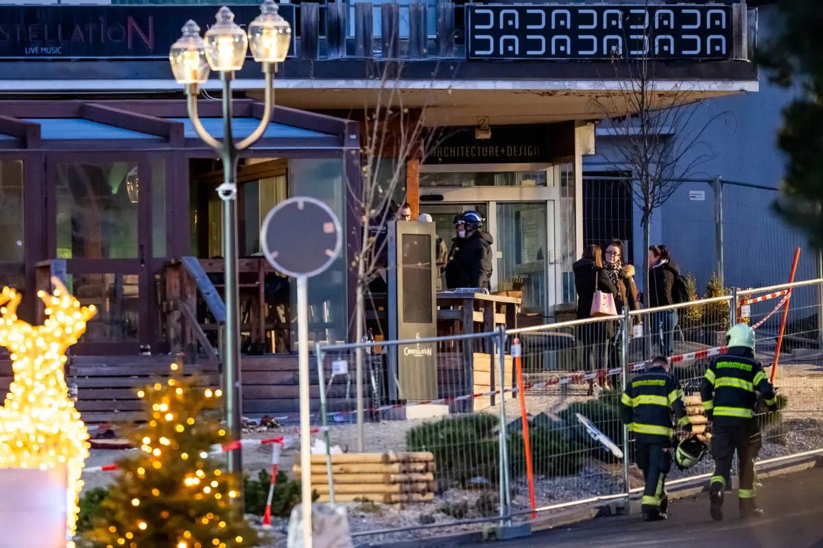 Emergency crews respond outside Le Constellation bar after deadly New Year’s fire in Crans-Montana, Switzerland.