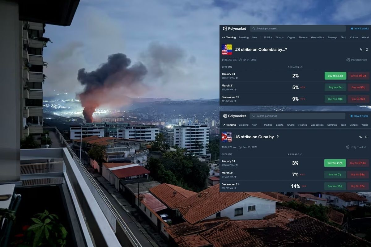 Polymarket shows betting odds on potential US strikes on Colombia and Cuba.