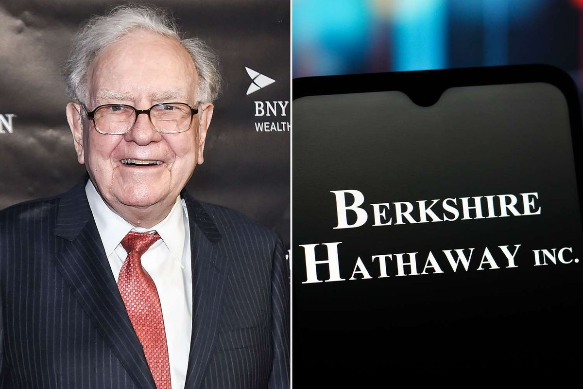 Warren Buffett alongside Berkshire Hathaway logo as company raises CEO pay to $25M
