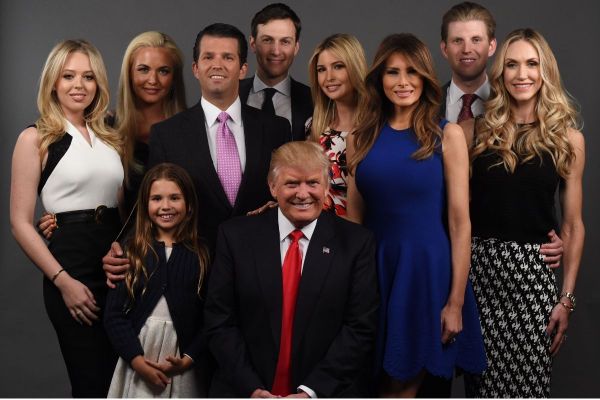 Donald Trump with his children and grandchildren in a family portrait