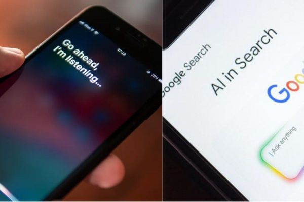 Smartphone showing Siri and Google Assistant icons, symbolizing privacy lawsuit over voice recordings