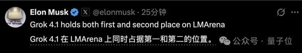 Musk Quietly Releases Grok 4.1, Dominates All Leaderboards in the Large Model Arena