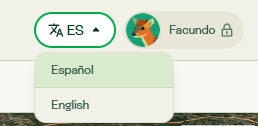 Selector de idioma en el encabezado de Atlas con las opciones Español y English.