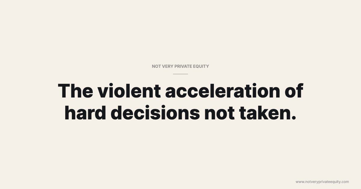 The violent acceleration of hard decisions not taken.