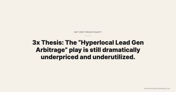 3x Thesis: The “Hyperlocal Lead Gen Arbitrage” play is still dramatically underpriced and underutilized.