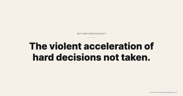 The violent acceleration of hard decisions not taken.