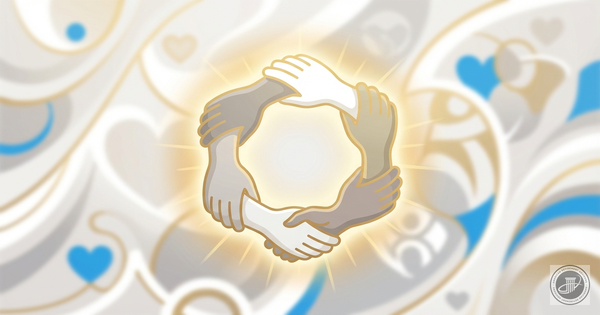 A professional infographic illustration of diverse, stylized hands clasped in a warm, glowing circle, symbolizing unity and l
