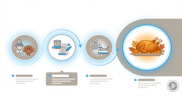 A professional infographic illustration with clean lines and a blue, warm gray, and white palette, showing a stylized timelin