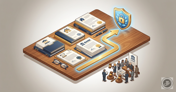 Illustrated infographic showing a stylized wooden desk with organized documents, glasses, and a pen, with a clear golden path
