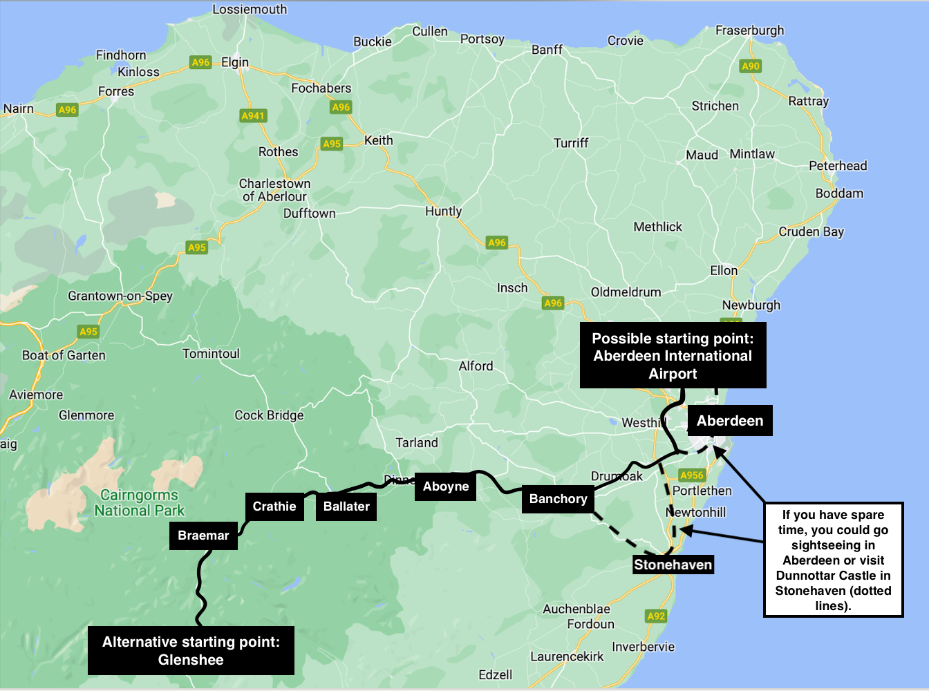 North East 250 route from Aberdeen to Braemar