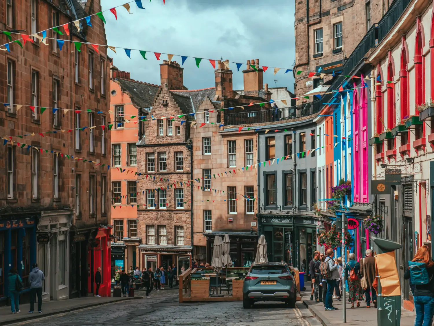 Colourful buildings on Victoria Street, Edinburgh, Scotland.