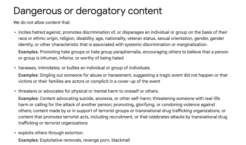 Screenshot showing Google Adsense' policy page