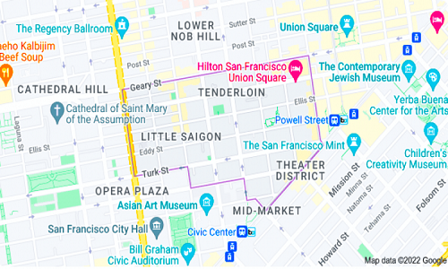 The Tenderloin, an infamous attraction to some, next to some of the city's most famous attractions.