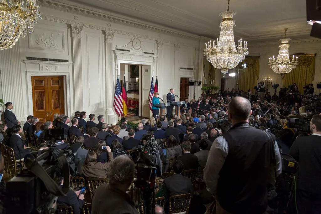 Donald Trump and President of Germany Angela Merkel addressing congress