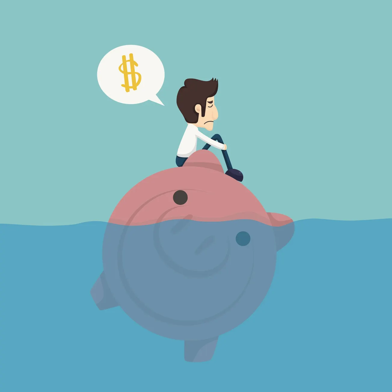 Graphic, Man sitting on a piggy bank