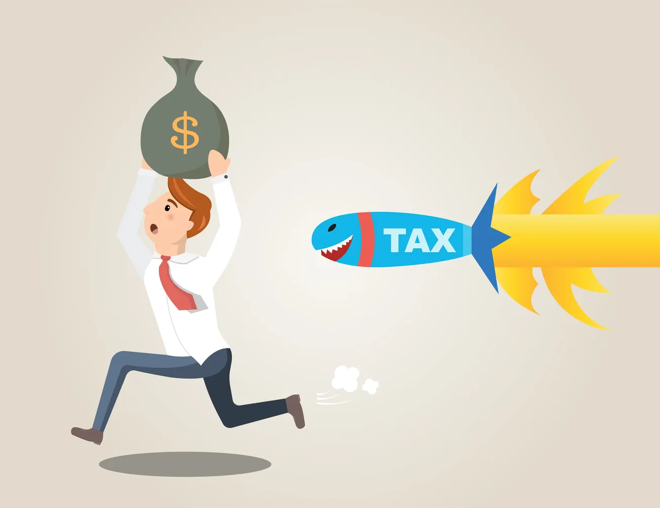 A Businessman running from taxes