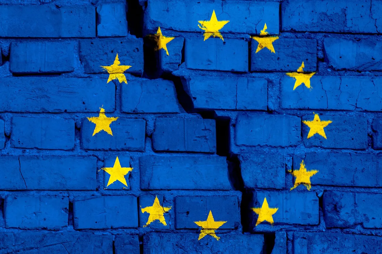 European Union Flag with crack down middle