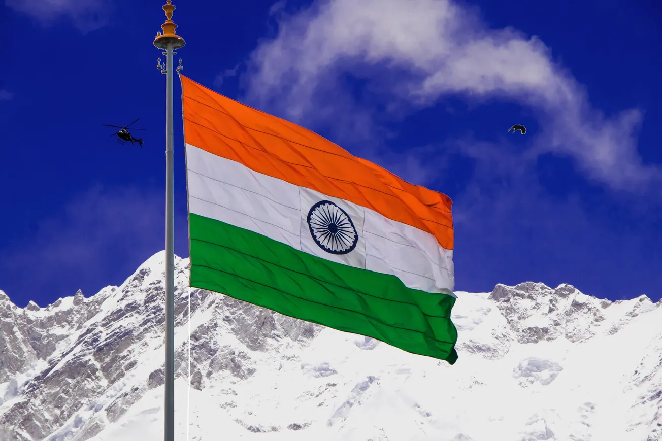 Indian flag waving over the Himalaya's