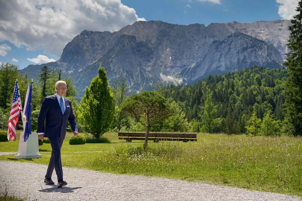 President Joe Biden participates in an arrival ceremony with G7 leaders, Sunday, June 26, 2022