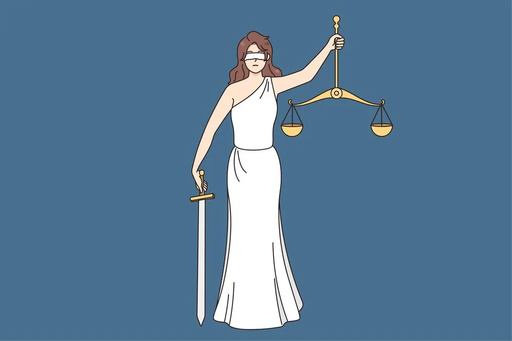 Justice is blind lady holding sword a weight measurer
