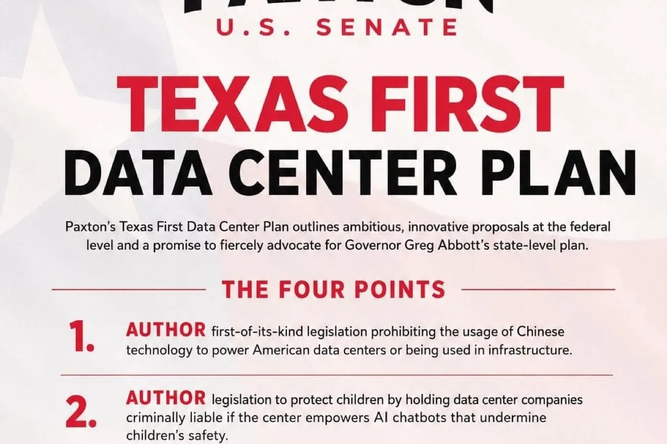 Ken Paxton Unveils ‘Texas First’ Data Center Plan To Protect Grid, Communities