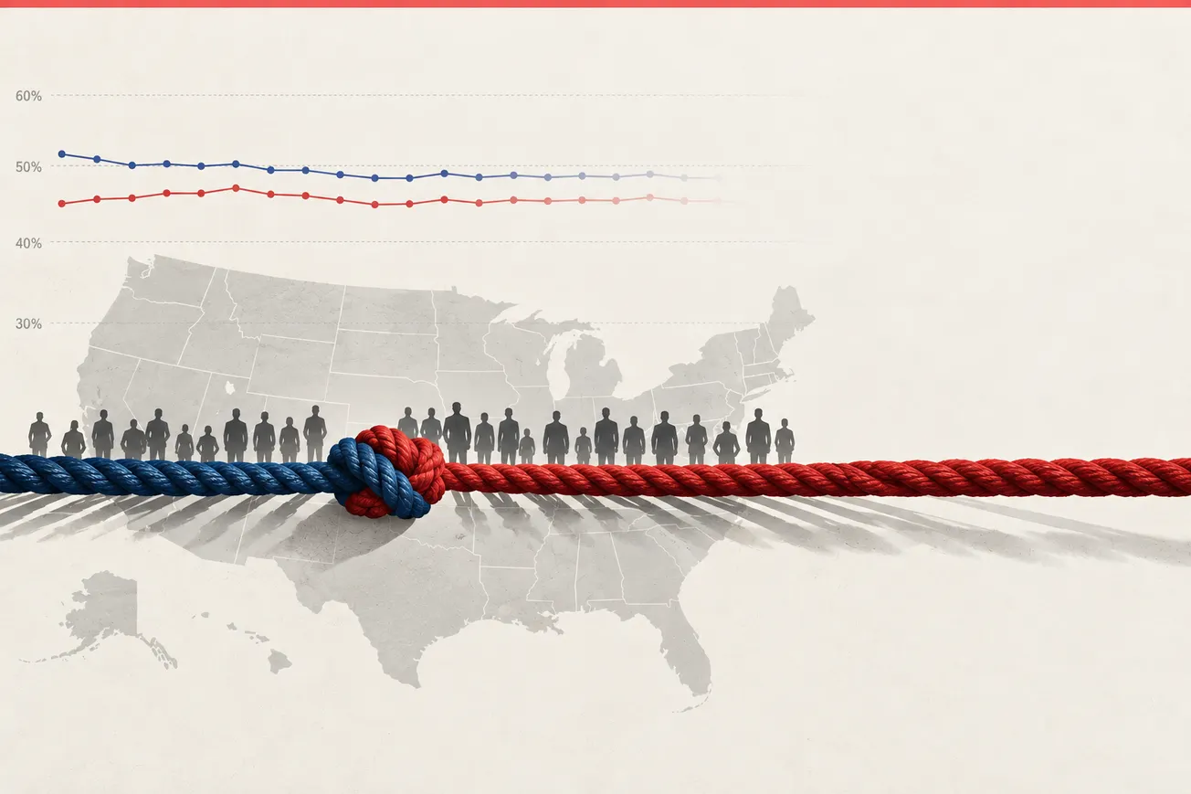 A tight race for Congress: Democrats 46%, Republicans 42%, undecided 12%. (Illustration)