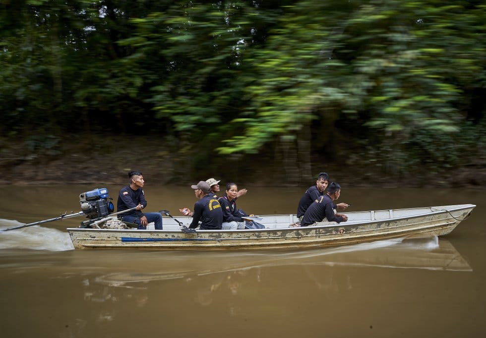 Members of the G.I.A. during a routine run by the river Amacayacu, near the community of San Martín.
