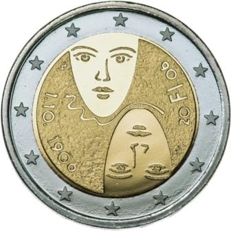 Finnish 2-euro coin commemorative of 100 years of universal suffrage, 2006, wikicommons/European Central Bank (ECB)