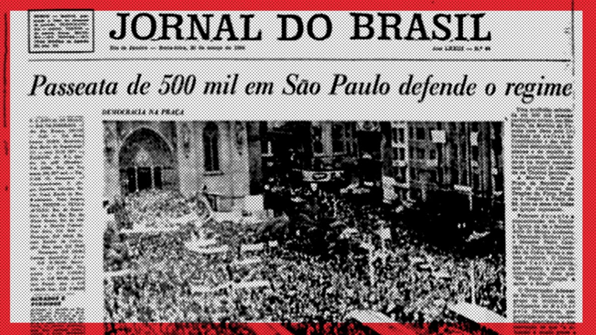 Primera plana del Jornal do Brasil con el titular acerca de la marcha en São Paulo