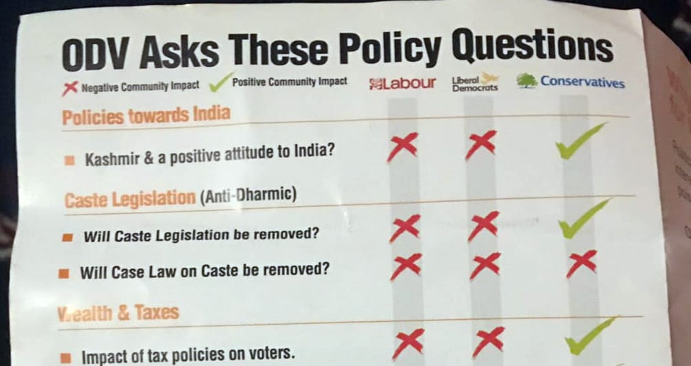 Operation Dharmic Vote Leicester East leaflet extract