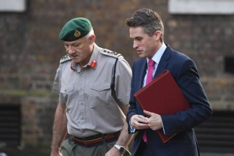 Defence Secretary Gavin Williamson and vice chief of the defence staff, General Sir Gordon Messenger arrive in Downing Street, L