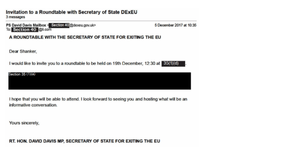 FOI response David Davis